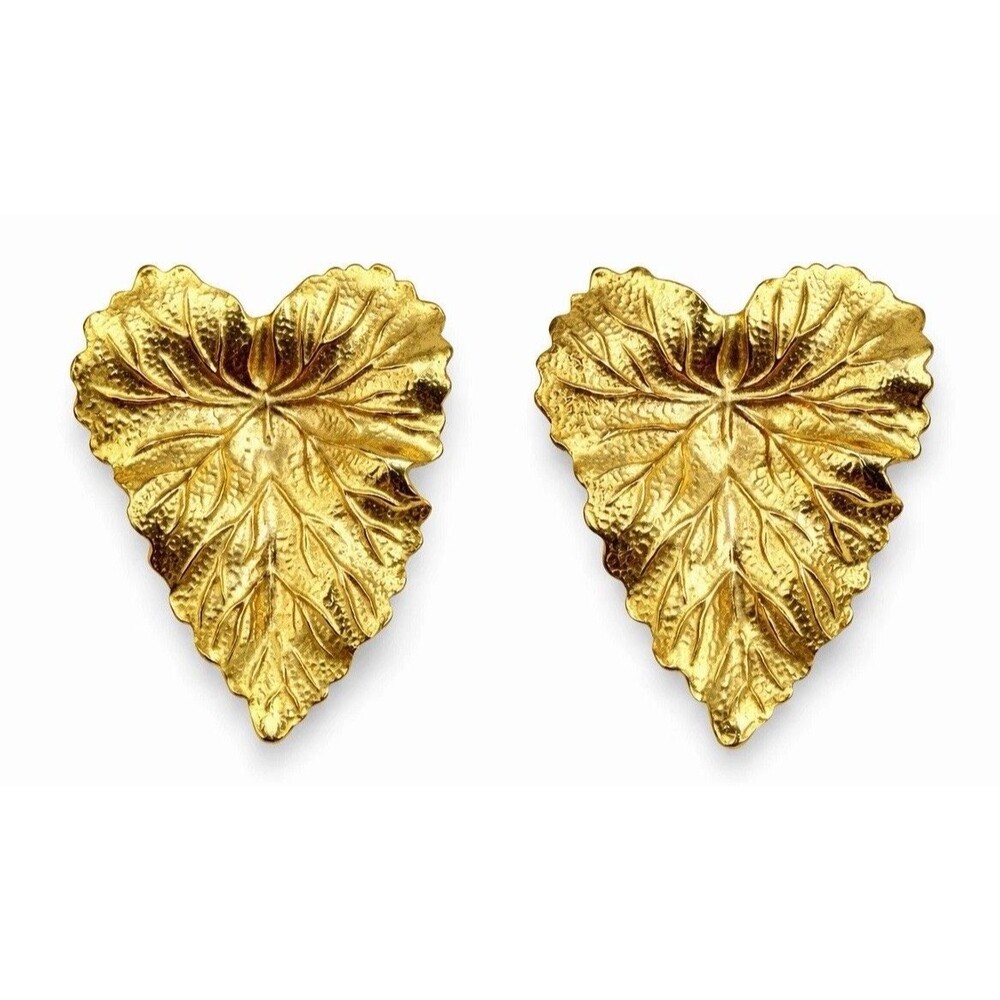 Vintage Gold Leaf Earrings Textured Botanical Maximalist Statement
